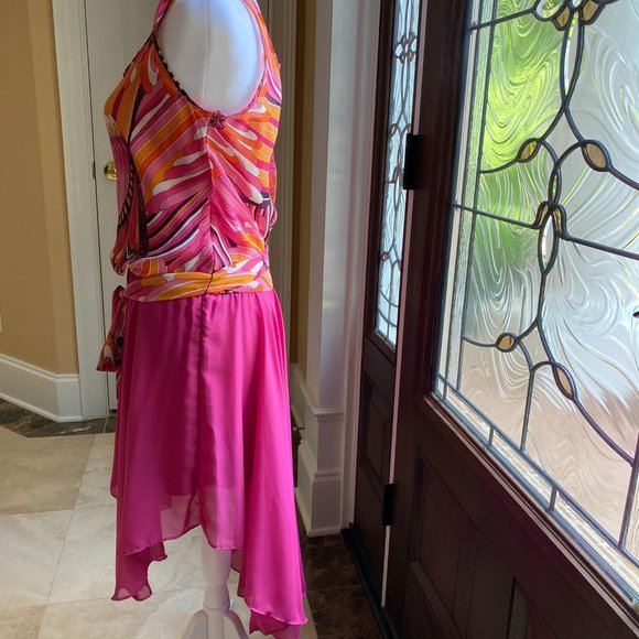 NWOT Women's Groovy Sleeveless Pink & Orange Boho Dress Hi-Lo Style Size Medium - Picture 3 of 7
